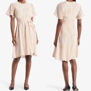 MM Lafleur The Jessica Dress Brushstroke‎ Size XL 100% Silk Peach Salmon Career